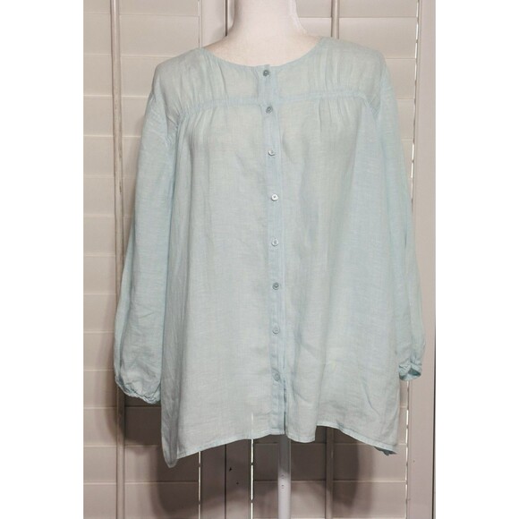 Talbots Women PXL Linen Button Up Blouse Beach Lagenlook Minimalist - Picture 1 of 10